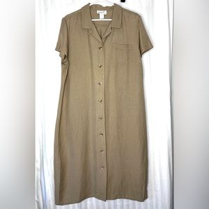 Vintage Saks Salon Z Tan Beige Lagenlook Dress  Button Down Size XXL Linen Rayon